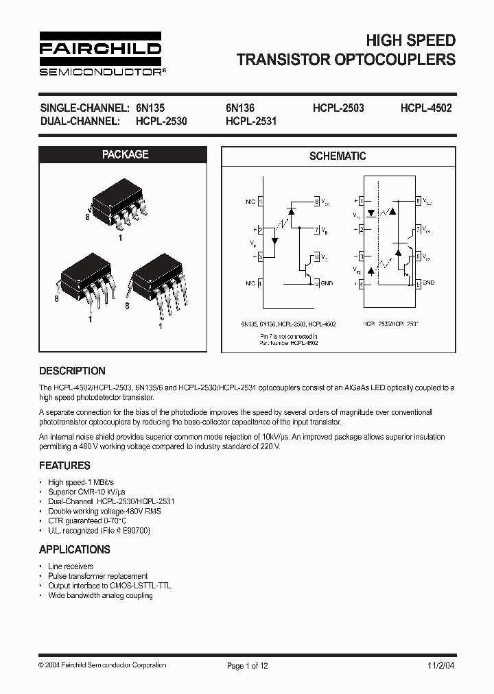 Hcpl2503 Pdf Datasheet Download Ic On Line