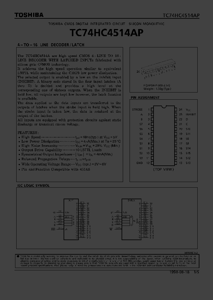 TC74HC4514_162432.PDF Datasheet Download --- IC-ON-LINE