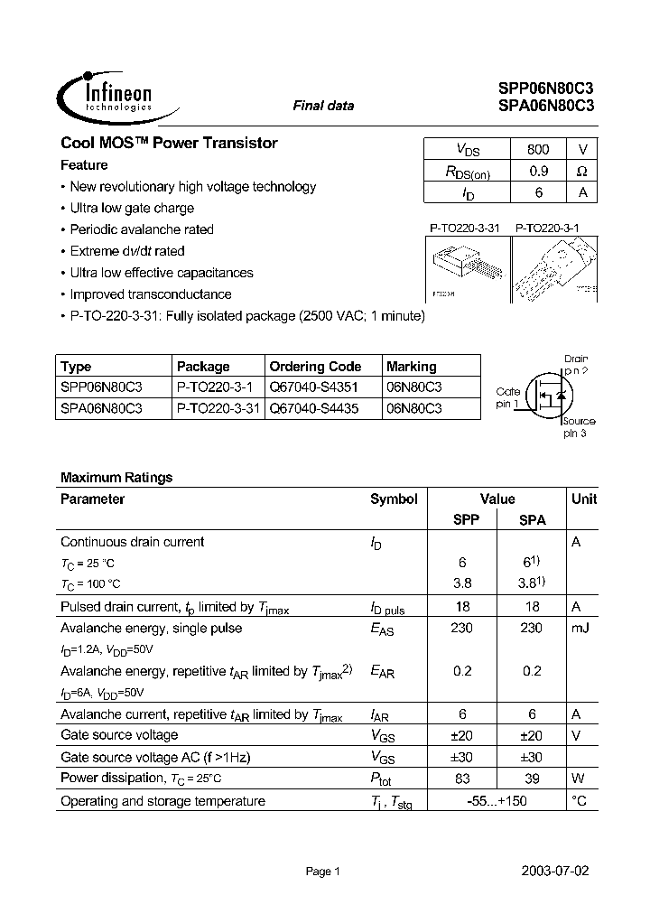 SPP06N80C3_244302.PDF Datasheet