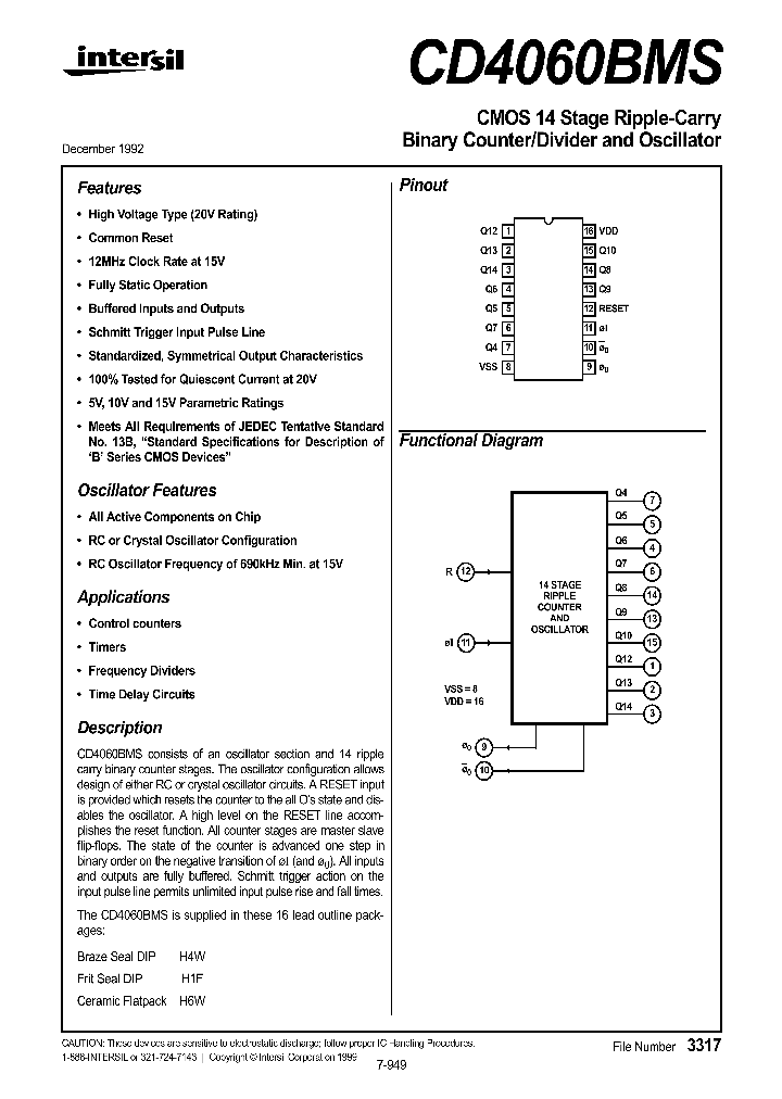 Cd4060261041pdf Datasheet Download Ic On Line 8951