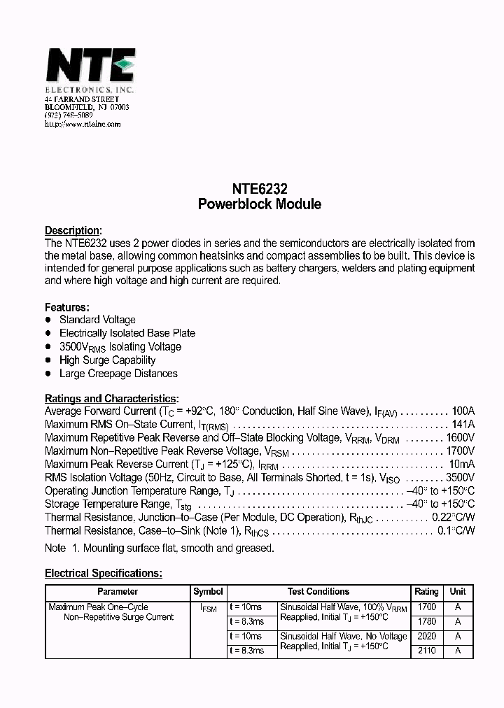 NTE6232_464196.PDF Datasheet