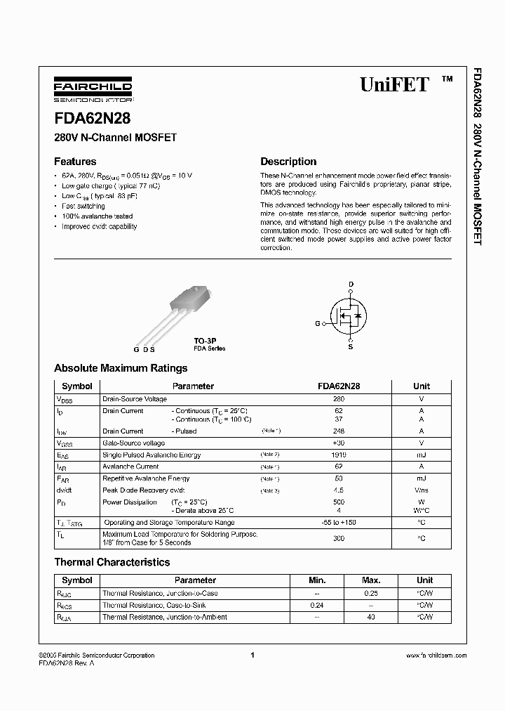 FDA62N28_1239192.PDF Datasheet