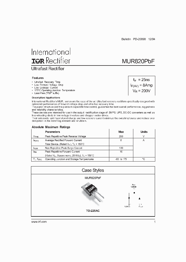 MUR820PBF_1286182.PDF Datasheet