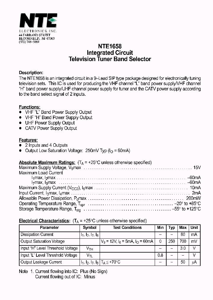 NTE1658_1290234.PDF Datasheet