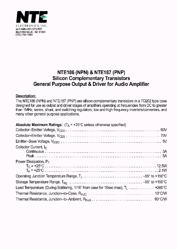 NTE187_1290381.PDF Datasheet