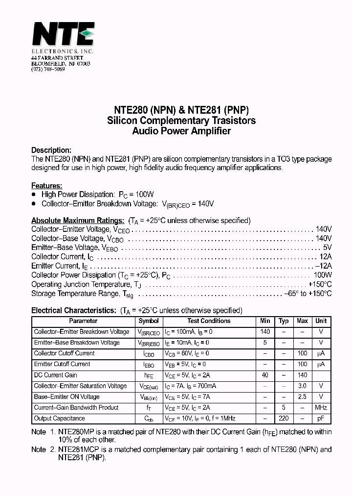 NTE281_1290694.PDF Datasheet