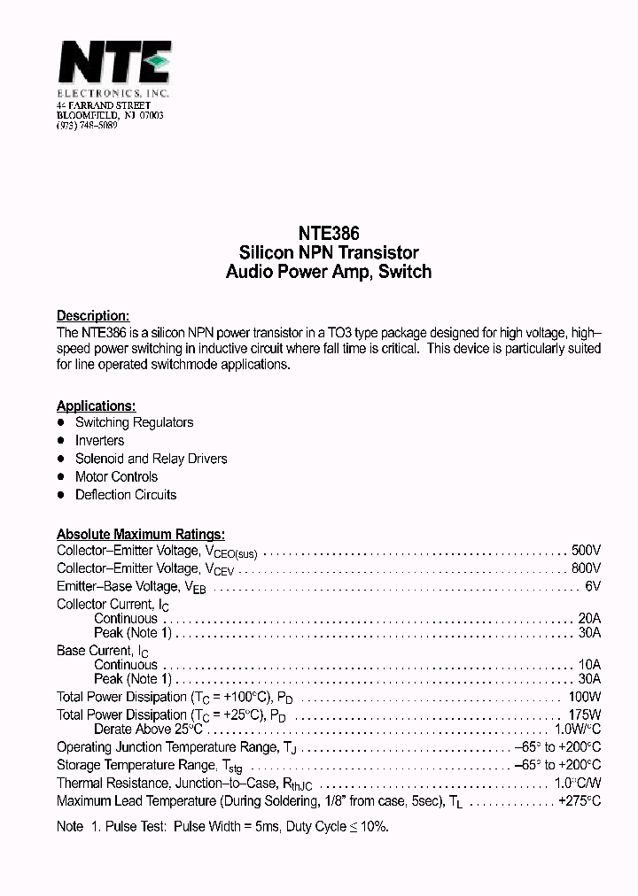 NTE386_1290889.PDF Datasheet