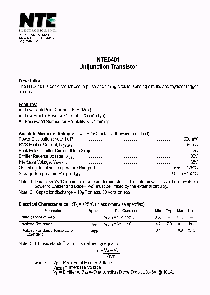 NTE6401_1291153.PDF Datasheet