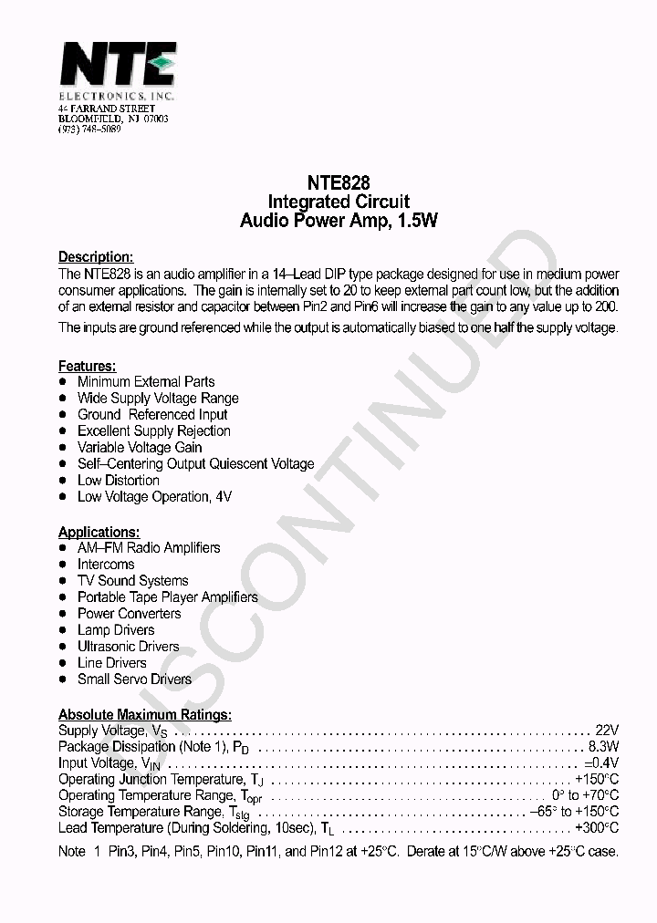 NTE828_1291330.PDF Datasheet