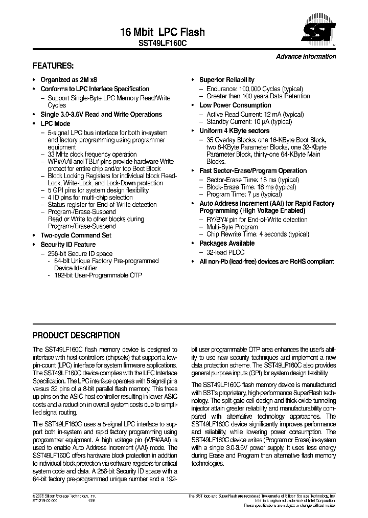 SST49LF160C-33-4C-NHE_1317086.PDF Datasheet