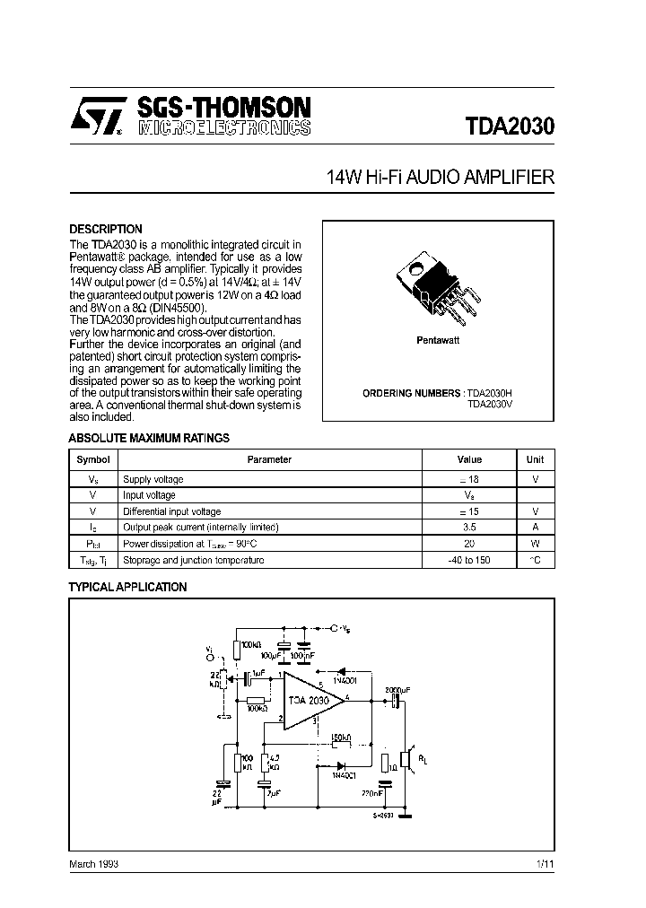 TDA2030V_1323390.PDF Datasheet Download --- IC-ON-LINE