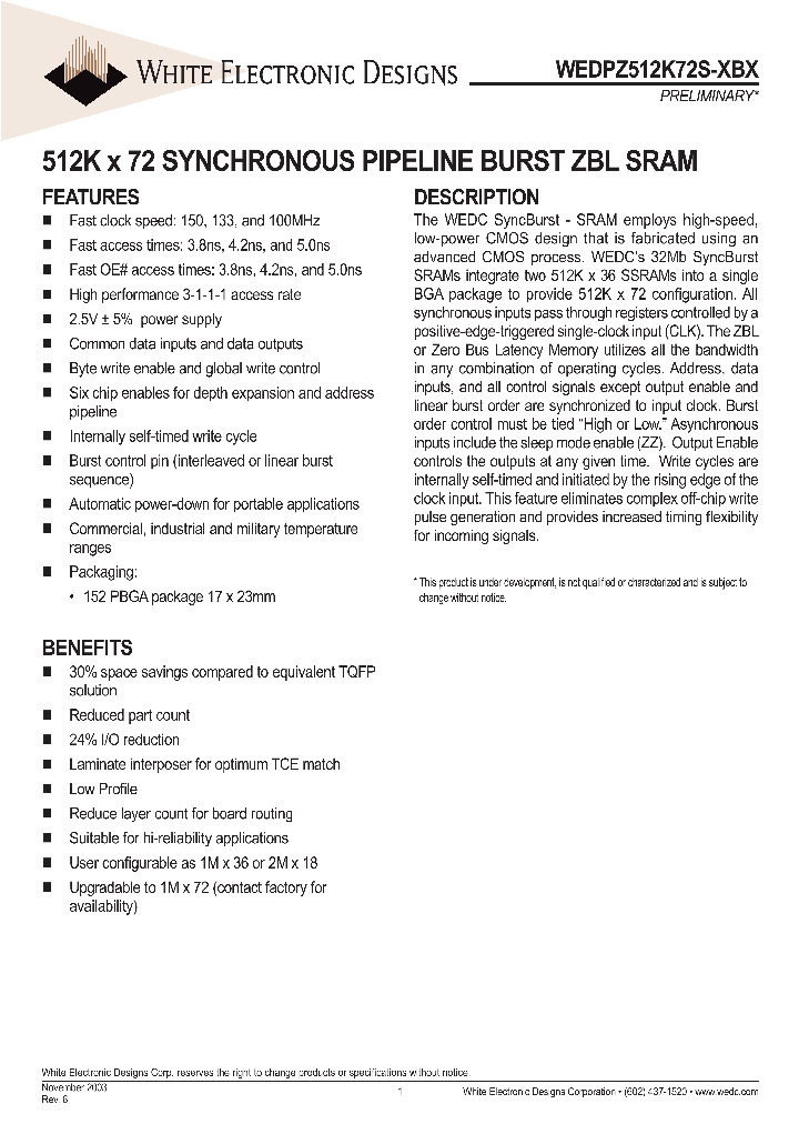 WEDPZ512K72S-150BC_1086786.PDF Datasheet