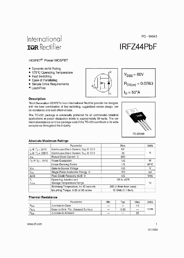 IRFZ44PBF_4138613.PDF Datasheet