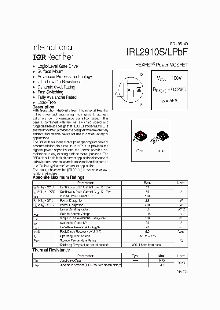 IRL2910SPBF_4147315.PDF Datasheet