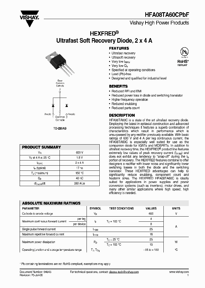 HFA08TA60CPBF_4444962.PDF Datasheet