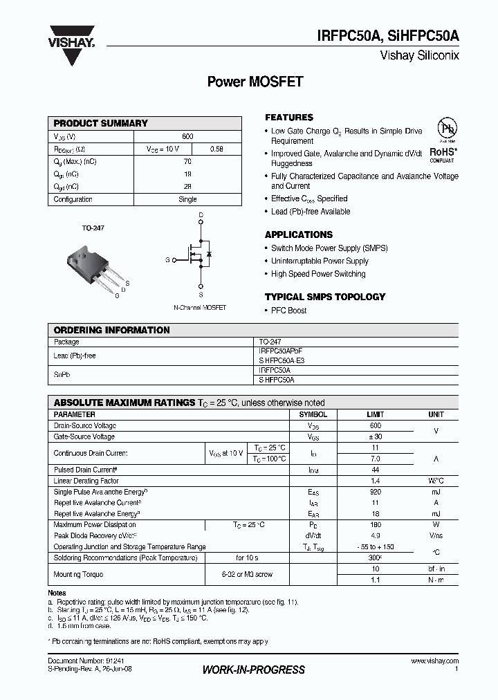 IRFPC50A_4277730.PDF Datasheet