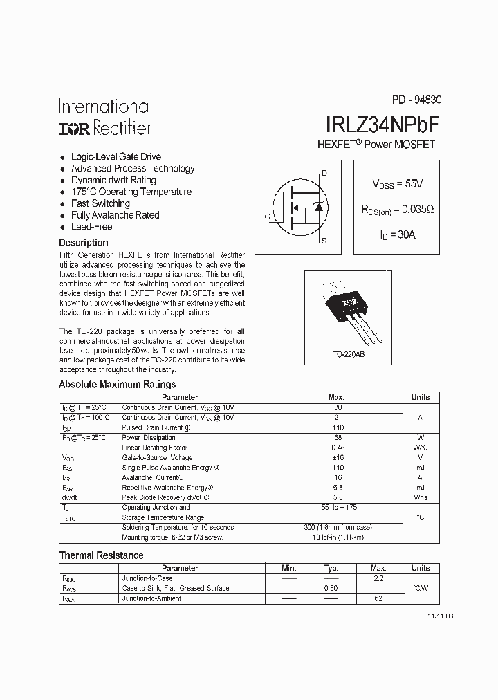 IRLZ34NPBF_4230406.PDF Datasheet