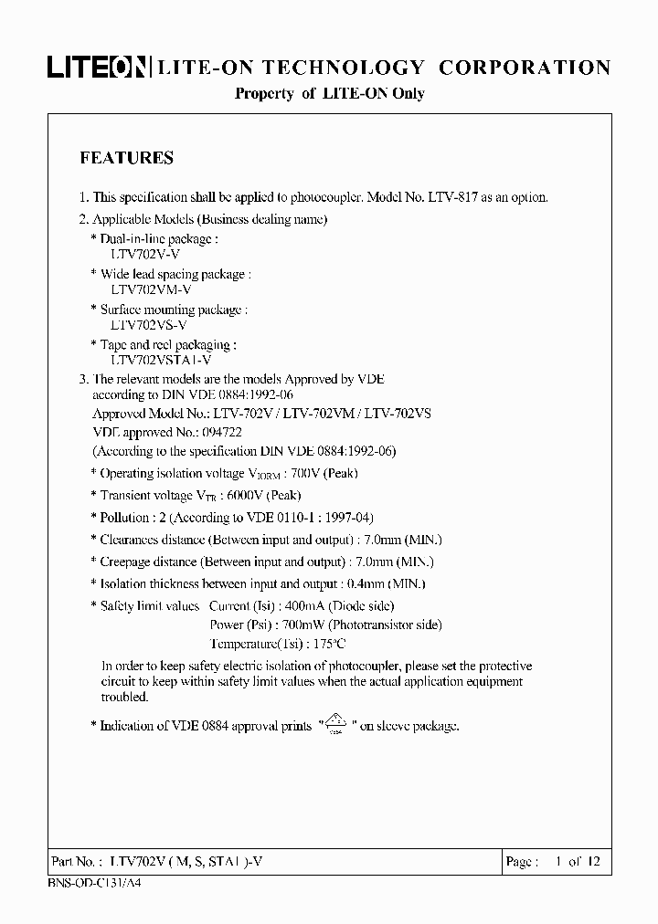 LTV702FM-V_4547620.PDF Datasheet