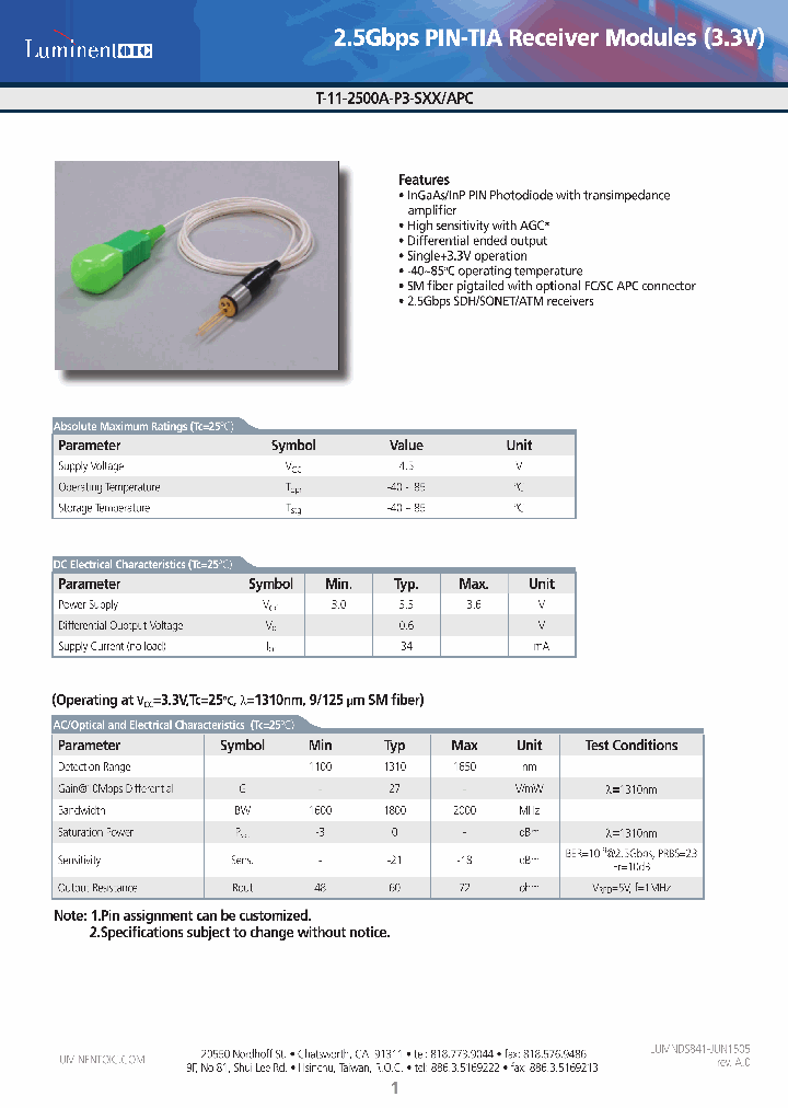 T-11-2500A-P3-SFC-APC_4536672.PDF Datasheet Download --- IC-ON-LINE