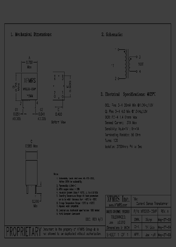 XF0203-CSVP Datasheet(PDF) - XFMRS Inc.