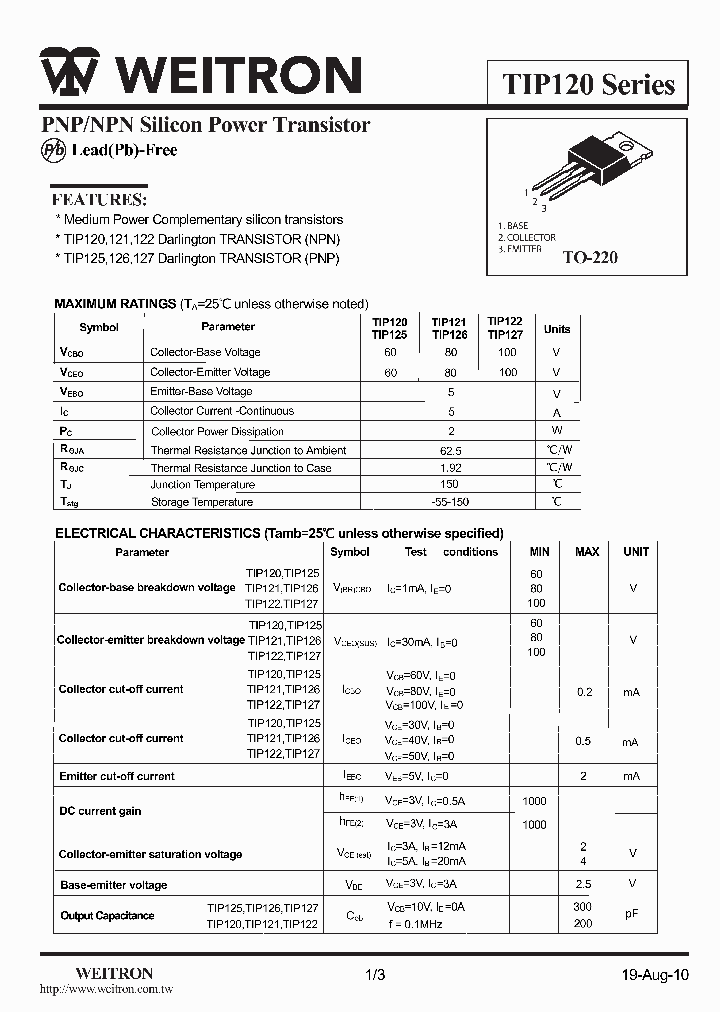 TIP122_5010273.PDF Datasheet Download --- IC-ON-LINE