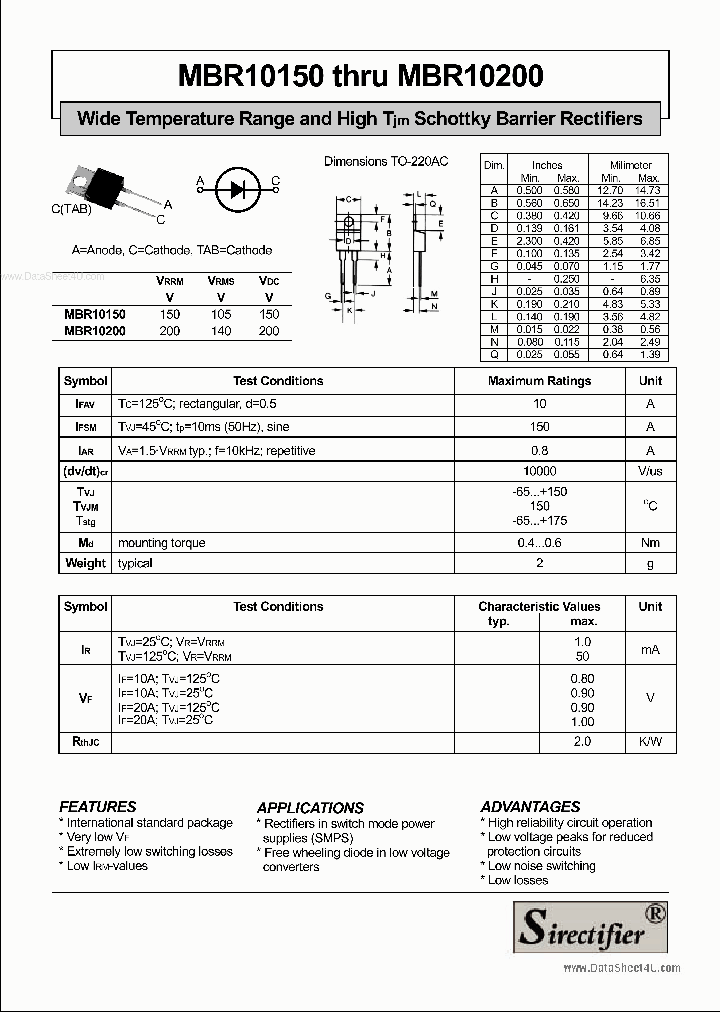 MBR10150_41368.PDF Datasheet