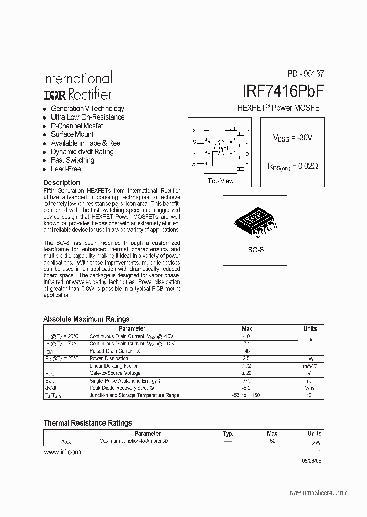 IRF7416PBF_168209.PDF Datasheet