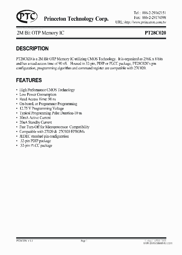 PT28C020_921370.PDF Datasheet