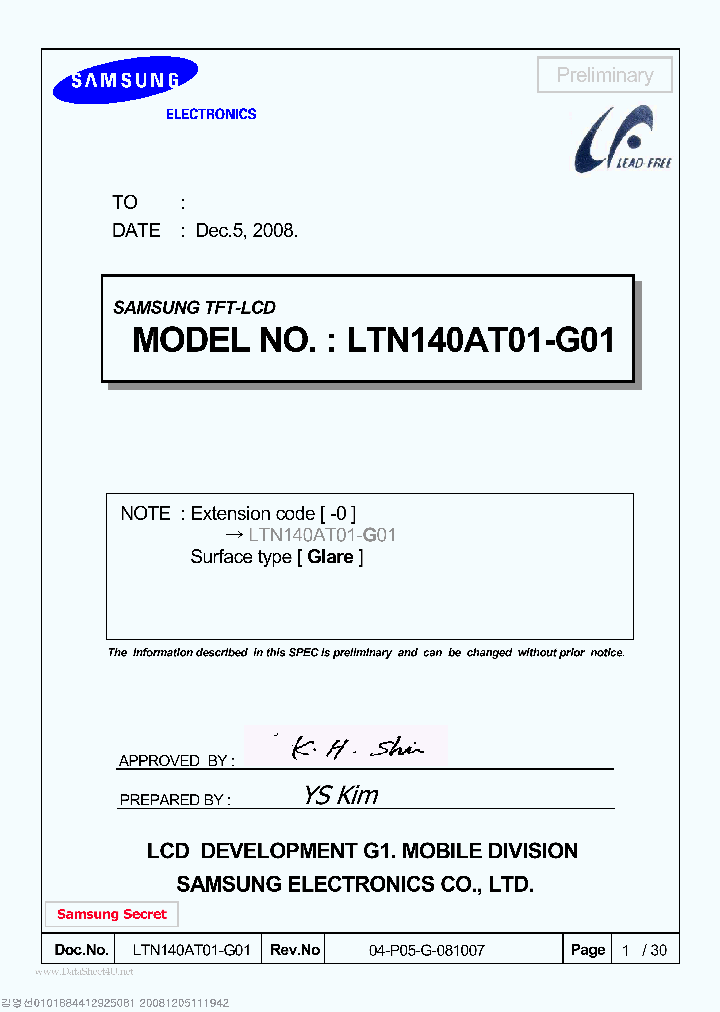 LTN140AT01-G01_1233860.PDF Datasheet Download --- IC-ON-LINE