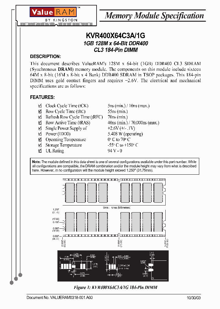 KVR400X64C3A1G_1420145.PDF Datasheet