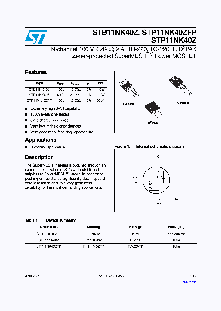 STP11NK40Z_1886635.PDF Datasheet