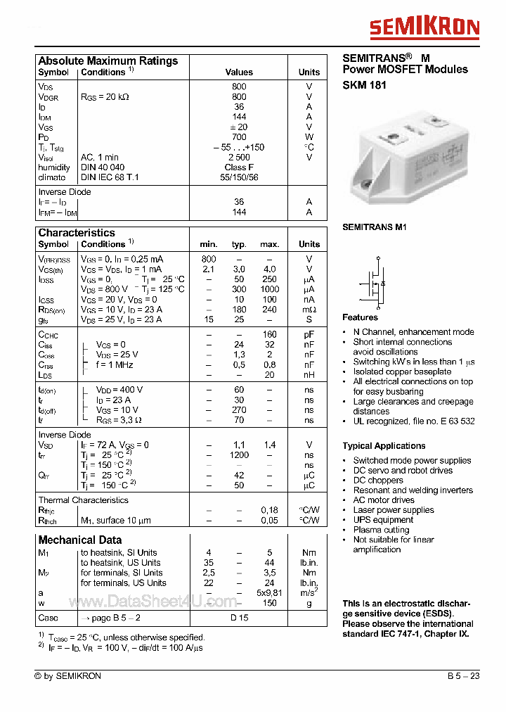 Skm181 2052288.pdf Datasheet Download --- Ic-on-line