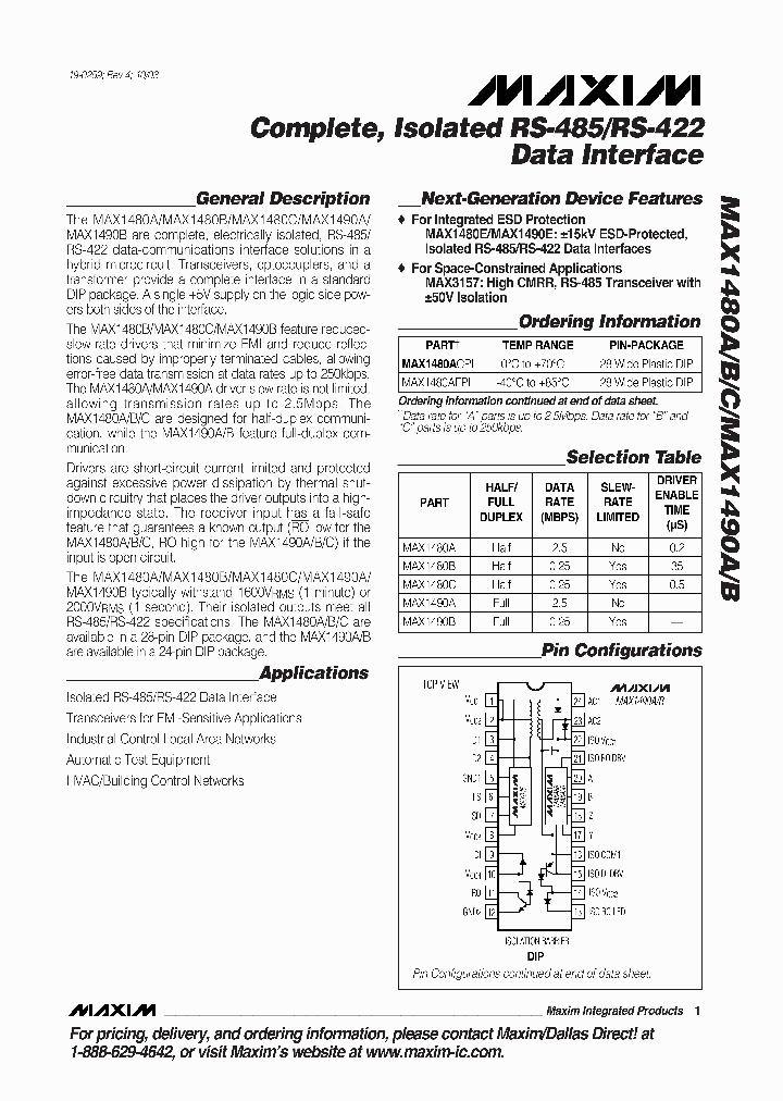 MAX1480BCPI_3315885.PDF Datasheet