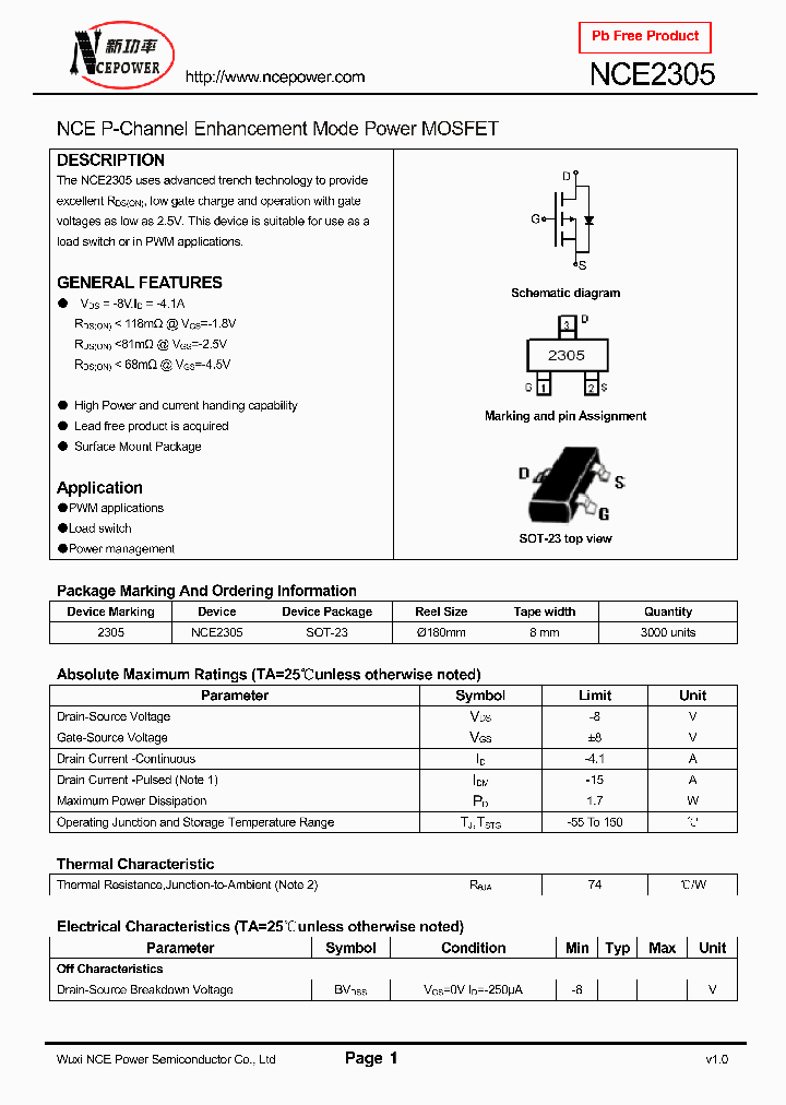 NCE2305_3728052.PDF Datasheet