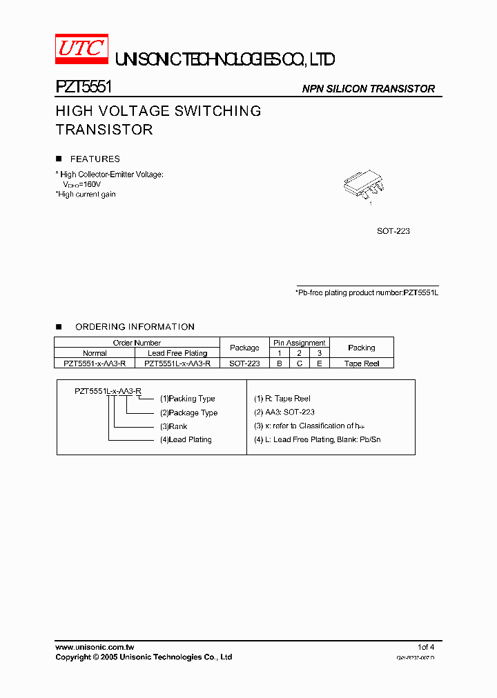 PZT5551L-B-AA3-R_3763123.PDF Datasheet