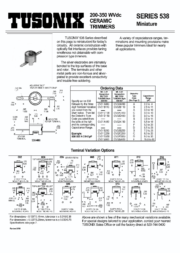 variable capacitor datasheet