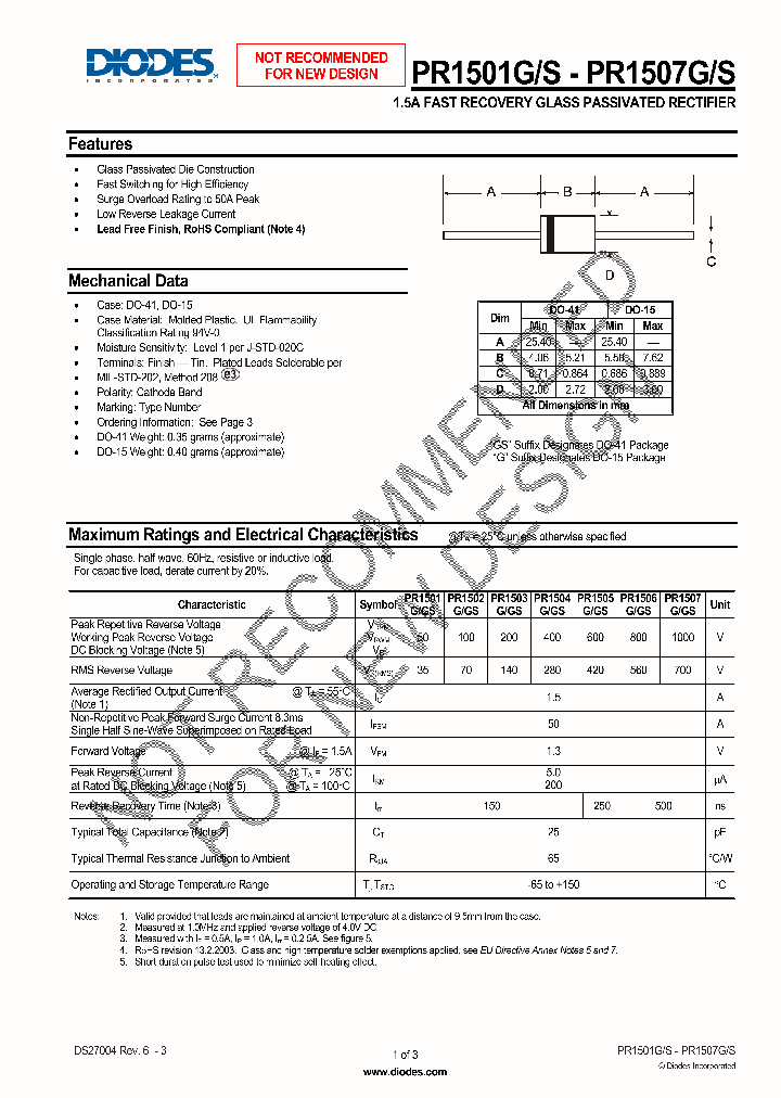 PR1003: Inactive Datasheet Archive - Diodes Incorporated