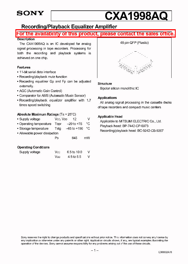 CXA1998AQ_5103503.PDF Datasheet