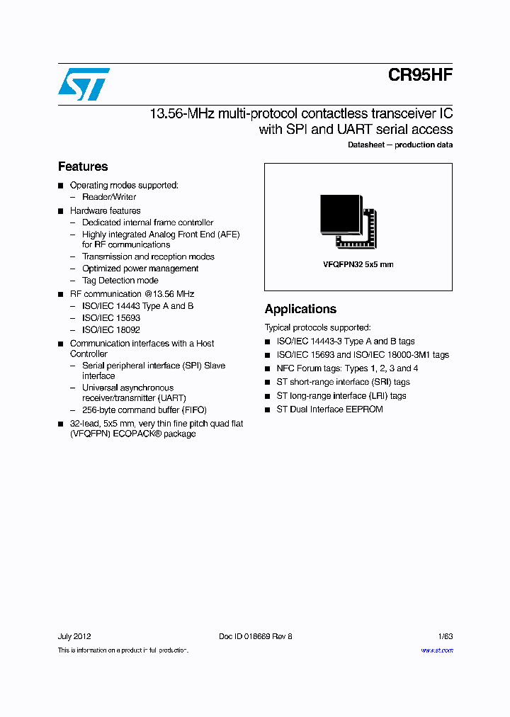 Cr95hf 6258092 Pdf Datasheet Download Ic On Line