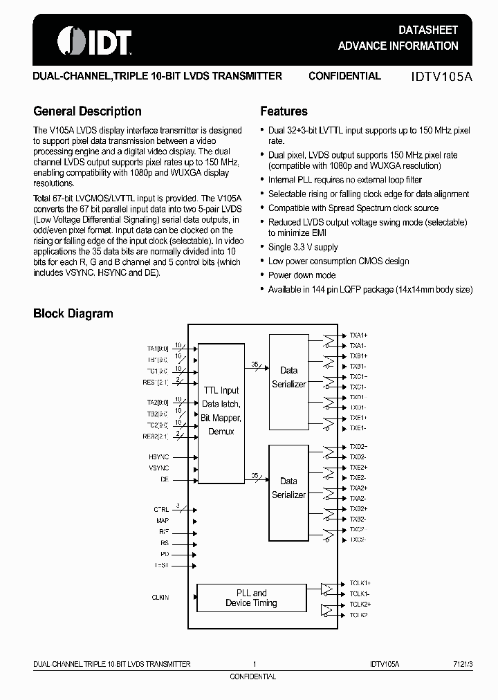 IDTV105ADAG_6969378.PDF Datasheet