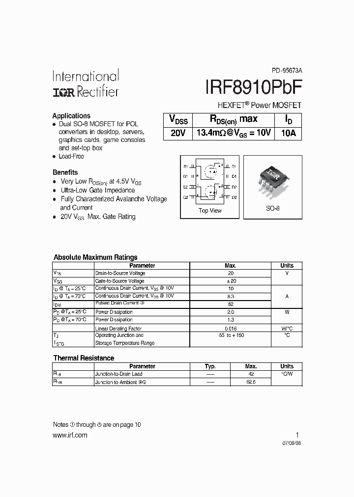 IRF8910PBF08_7002217.PDF Datasheet