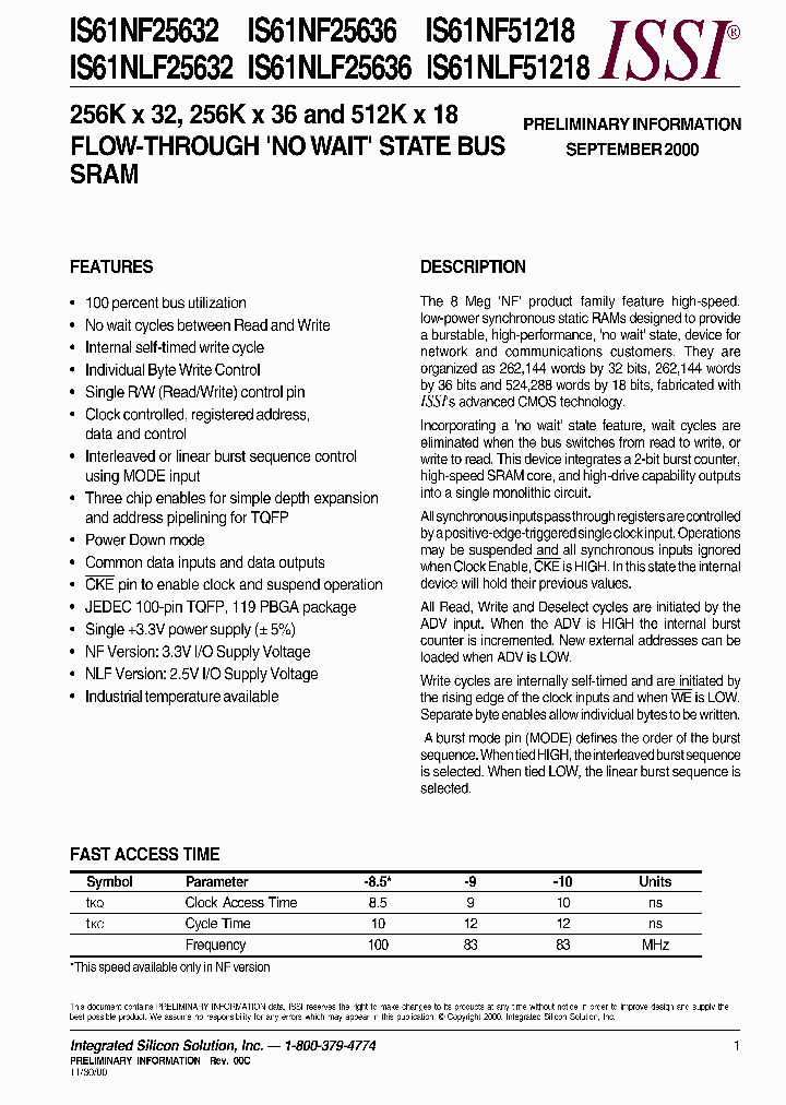 IS61NF25632-85TQ_7205579.PDF Datasheet