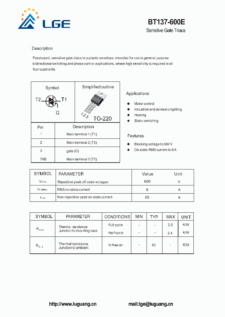 Bt137 600e характеристики схема подключения