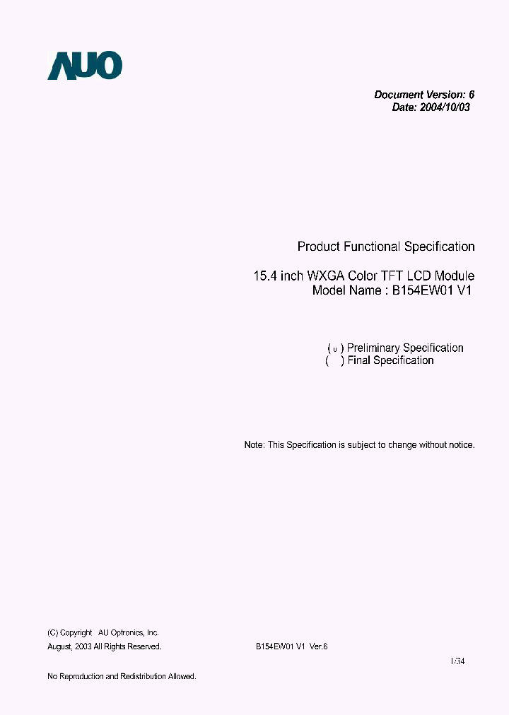 B154EW01-V9_7751203.PDF Datasheet