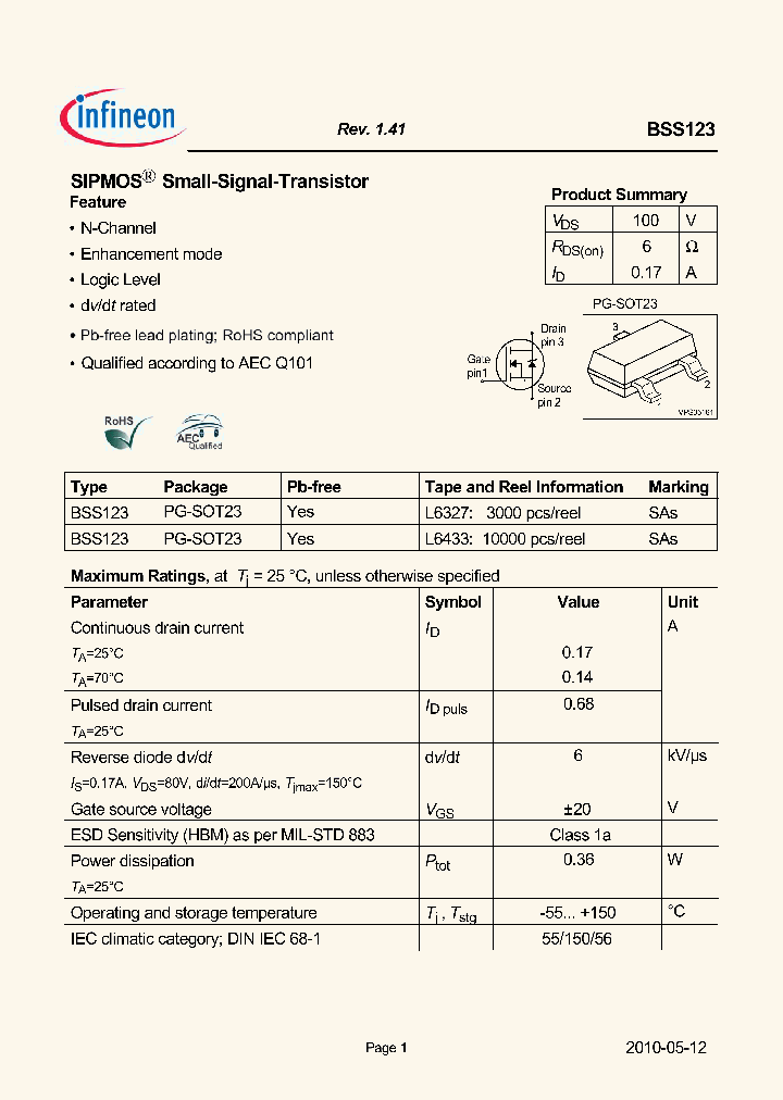 BSS123L6327HTSA1_7895777.PDF Datasheet