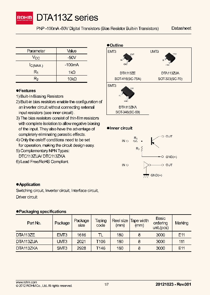 DTA113ZKAT146_8034291.PDF Datasheet