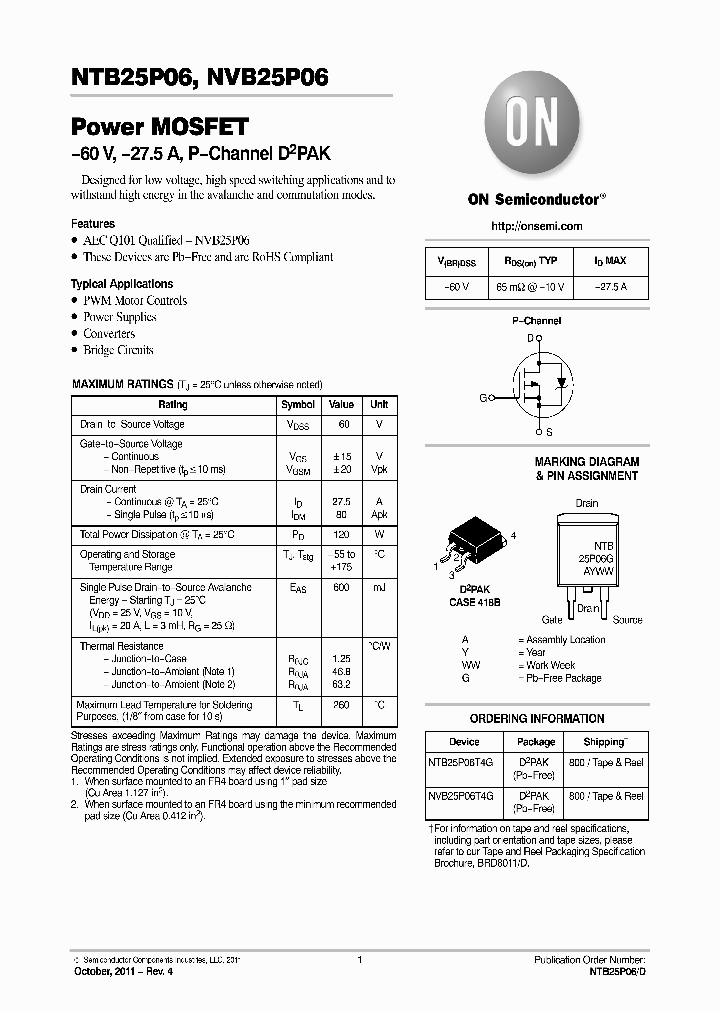 NVB25P06_8176815.PDF Datasheet