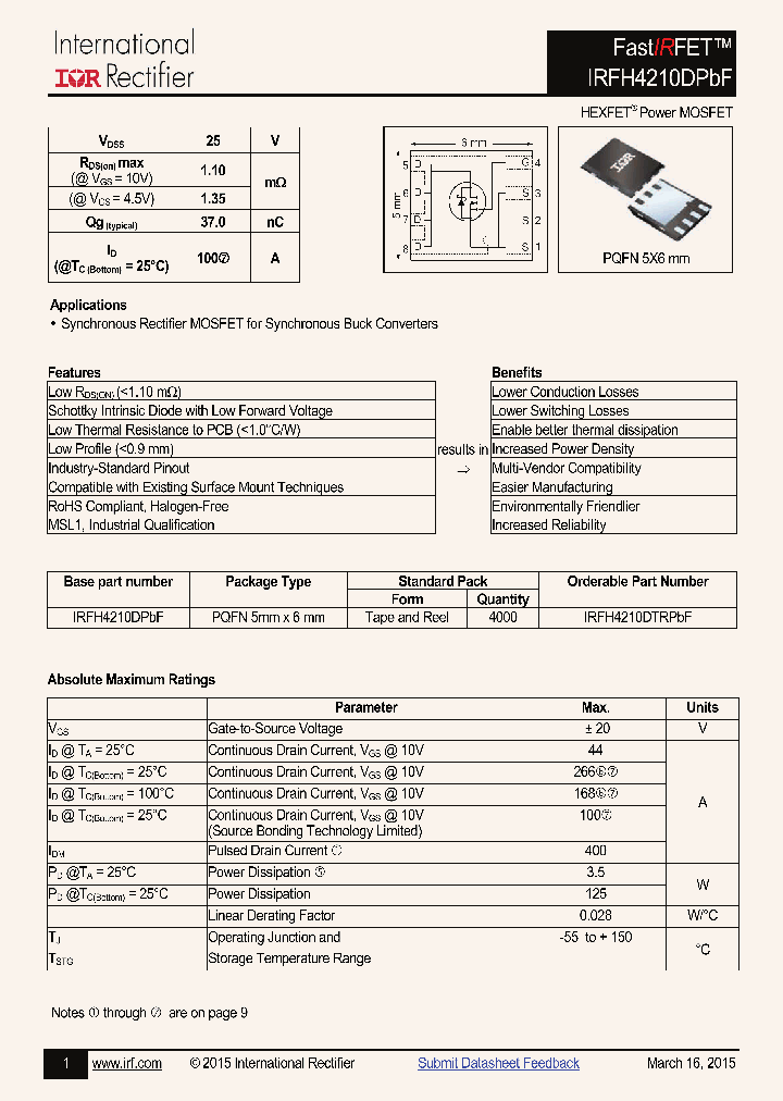 IRFH4210DPBF_8292988.PDF Datasheet