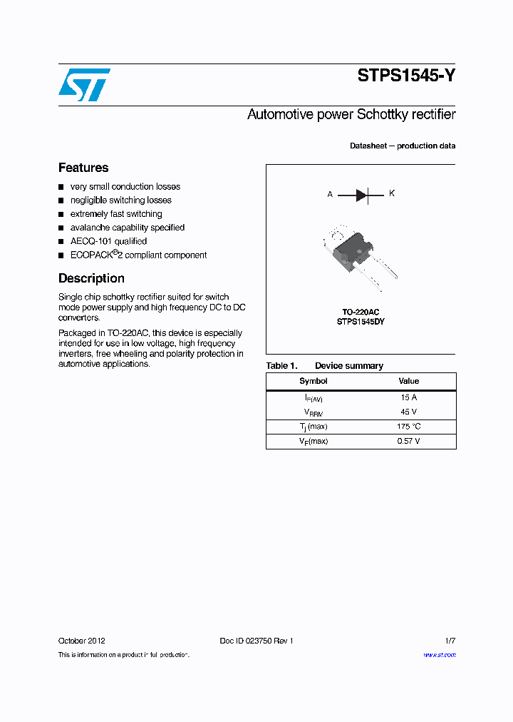 STPS1545-Y_8372875.PDF Datasheet