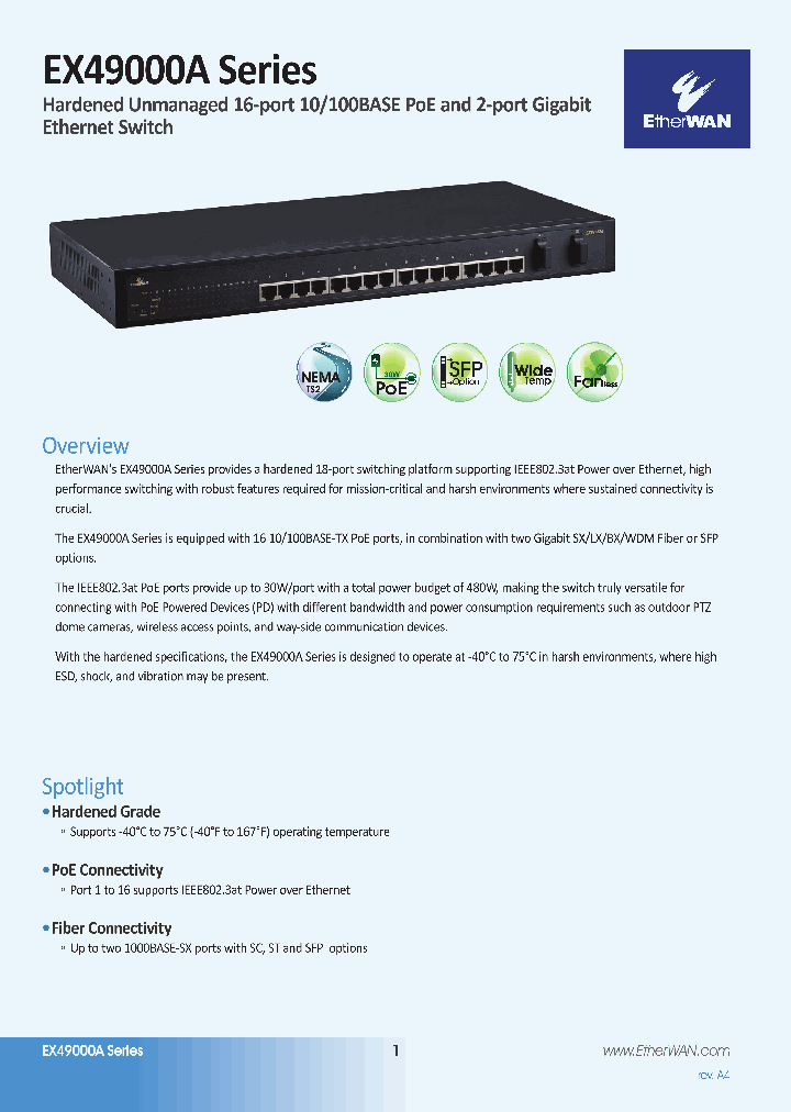 EtherWAN Hardened Unmanaged 4-Port Gigabit PoE & 2-Port Gigabit